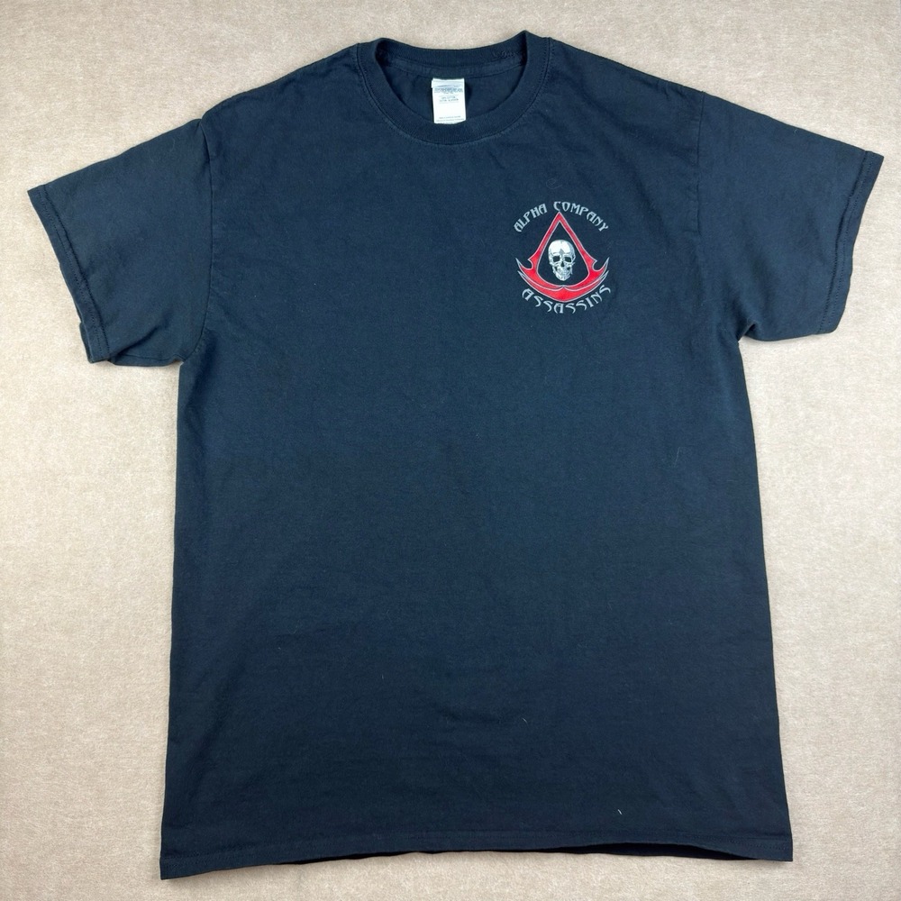Gildan Shirt Mens M Black Alpha Company Assassins Skull Graphic Military‎ Tee